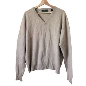Embassy Row Mens XL 100% Cashmere V-Neck Sweater Tan Beige Cream Luxury Neutral